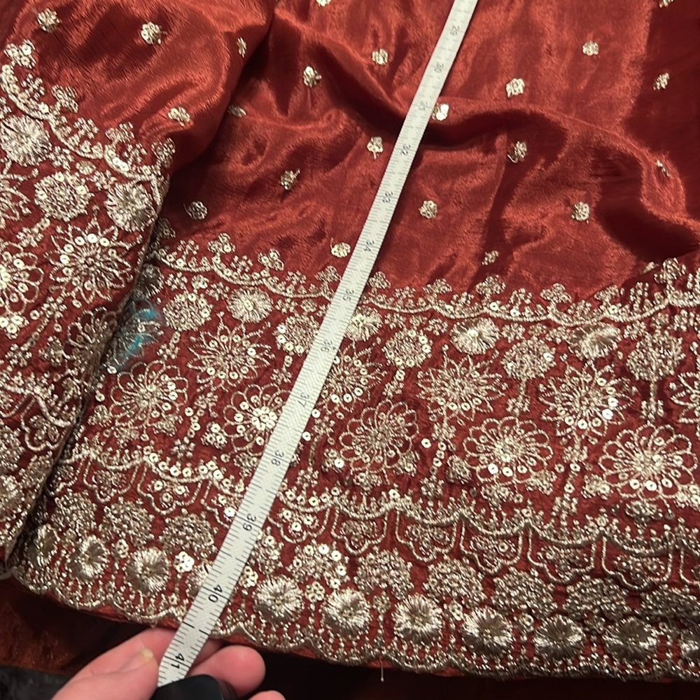 Elegant rust color lehenga with long top with crystal work - Picture 10 of 15